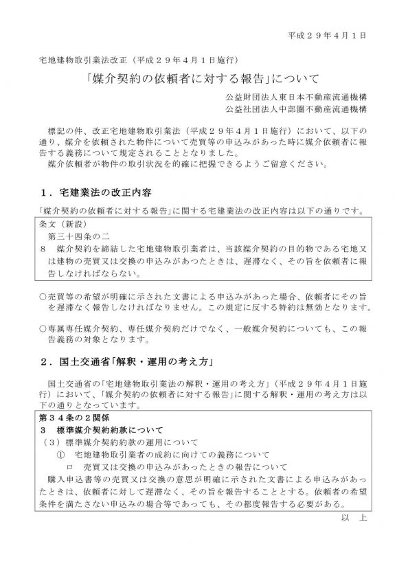 宅地建物取引業法改正 媒介契約の依頼者に対する報告 について ホンネ不動産 不動産で損をしない為のコラムを更新中