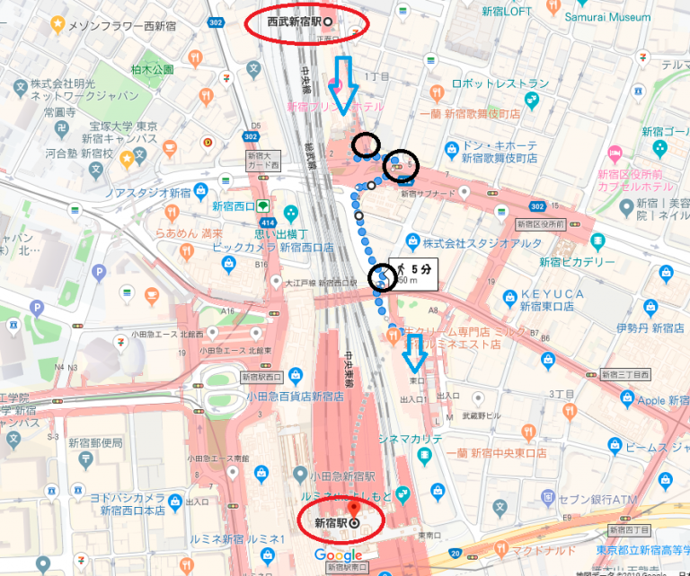 西武新宿駅から新宿駅までの道のり 乗り換えの最短距離を調査しました ホンネ不動産 不動産で損をしない為のコラムを更新中